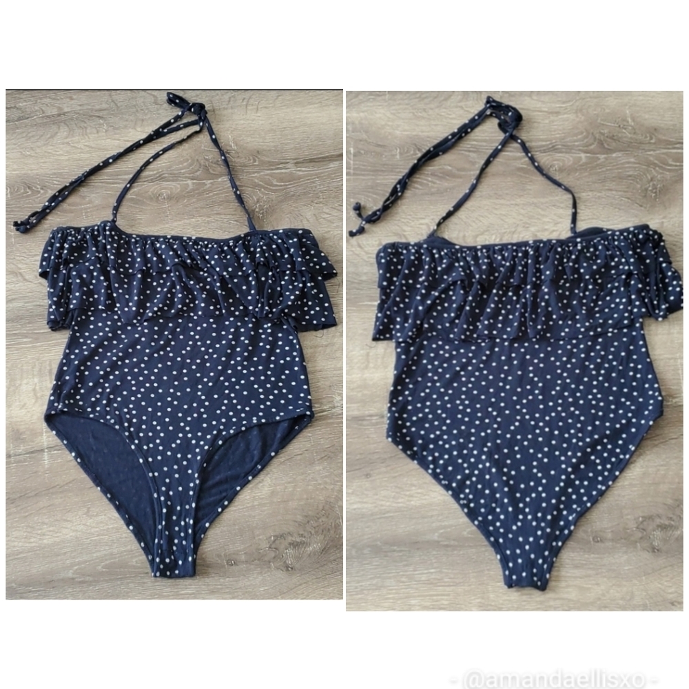 Lefties LFT Ruffle Trim Polka Dot Halter Bodysuit